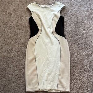 Ann Taylor Elegant Cream and Black Midi Dress
